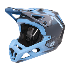 El casco O'NEAL SL1 GLACIOR es un casco integral azul para bicicleta de montaña con visera, mentonera, aberturas de ventilación y forro interior acolchado. El logotipo O'NEAL es sinónimo de equipamiento de alta calidad y protección óptima durante la conducción.