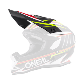 Une vue de côté du O'NEAL Visor 7SRS Helmet CHASER en noir, blanc et rouge avec des accents jaunes et une grande visière, représentée sur un fond transparent.