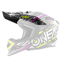 Der O'NEAL Visor 8SRS Helm SYNTHY zeichnet sich durch ein auffälliges schwarzes, weißes, gelbes und pinkes, kantiges Grafikdesign mit dem O'NEAL-Logo, Visier und reichlich Belüftung aus - perfekt für das Biken im Gelände.