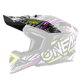 Der O'NEAL Visor 8SRS Helm SYNTHY zeichnet sich durch ein auffälliges schwarzes, weißes, gelbes und pinkes, kantiges Grafikdesign mit dem O'NEAL-Logo, Visier und reichlich Belüftung aus - perfekt für das Biken im Gelände.