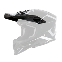 Der O'NEAL Visor 8SRS Helm BLIZZARD ist ein schwarzer Motocross-Helm mit weißen und grauen geometrischen Akzenten, einem Visier, einem belüfteten Mundschutz und einer gepolsterten Innenausstattung, dargestellt in einer Seitenansicht auf weißem Hintergrund. Marke: O'NEAL.