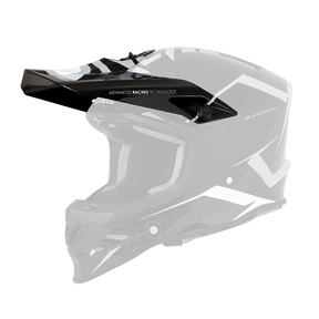Der O'NEAL Visor 8SRS Helm BLIZZARD ist ein schwarzer Motocross-Helm mit weißen und grauen geometrischen Akzenten, einem Visier, einem belüfteten Mundschutz und einer gepolsterten Innenausstattung, dargestellt in einer Seitenansicht auf weißem Hintergrund. Marke: O'NEAL.