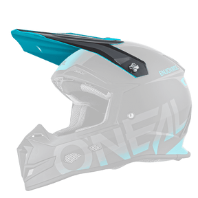 L'O'NEAL Visor 5SRS Helmet BLOCKER è un casco da motocross nero e verde acqua con finitura opaca, visiera, ampie aperture di ventilazione, interni imbottiti e marchio "O'NEAL" sul lato.