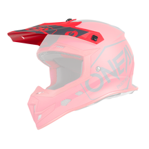 Der O'NEAL Visor 5SRS Helmet HEXX ist ein leuchtend roter Motocross-Helm mit schwarzem O'NEAL-Branding, eckigen Belüftungsöffnungen, einem verlängerten Visier und einem Kinnschutz für zusätzlichen Schutz.