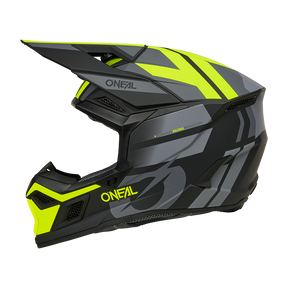 The O'NEAL 3SRS Helmet RIDE is a black and gray full-face motocross helmet with neon yellow accents, a visor and the O'NEAL brand name on the side.