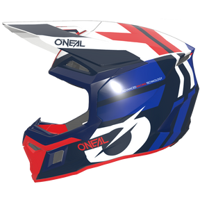 The O'NEAL 3SRS Helmet RIDE is a motocross helmet with a red, white and blue geometric design and the brand name "O'NEAL" on the side.