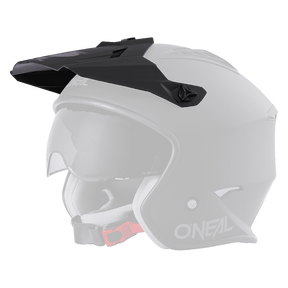 The O'NEAL Visor VOLT Helmet SOLID is a matt black motorcycle helmet with integrated sun visor, visor, red chin strap buckle, gray inner padding and O'NEAL branding on the side and front.