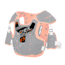 El Protector PXR Stone Shield de O'NEAL es un protector pectoral negro y naranja con correas y hombreras blancas diseñado para proteger la parte superior del cuerpo cuando conduces fuera de la carretera.