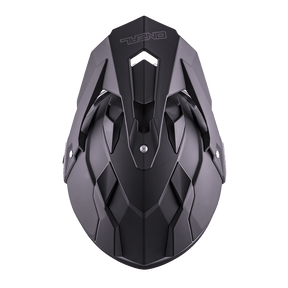 Le casque SIERRA FLAT d'O'NEAL, vu d'en haut en noir mat, présente des lignes nettes et anguleuses, des ouvertures d'aération et une visière - une combinaison de technologie innovante et de protection de très haut niveau.