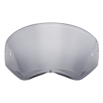 L'O'NEAL SIERRA Helmet Replacement Shield est une visière transparente et bombée avec deux petits trous de vis de chaque côté, qui se trouve sur un fond blanc.