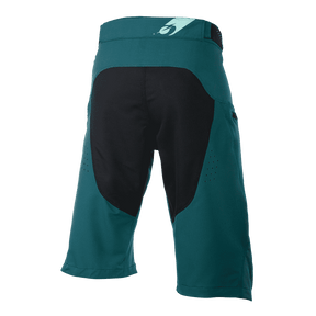 Une vue arrière du short ROCKSTACKER de O'NEAL avec un fessier noir, des côtés et des jambes de couleur sarcelle, des trous d'aération et une ceinture marquée pour la protection des protecteurs.
