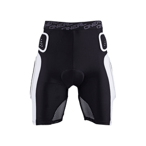 El PRO SHORT de O'NEAL es un culotte de ciclismo en blanco y negro con inserciones de malla y acolchado en las caderas y los muslos. Ofrecen una protección de primera clase sobre un fondo blanco limpio.