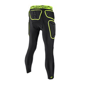 Die O'NEAL TRAIL Hose, hier von hinten in Schwarz und Neongelb, ist an Hüfte, Oberschenkel und Steißbein gepolstert und mit dem O'NEAL"-Schriftzug am Bund versehen - für Komfort und Schutz beim Trailreiten.