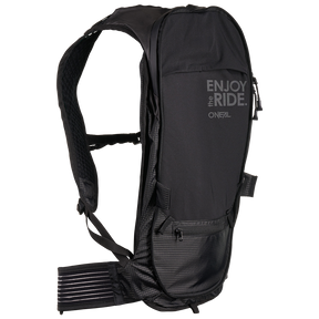 Der O'NEAL Europe JUNCTION MTB Protektorrucksack ist ein schwarzer Bikerrucksack mit dem Schriftzug "ENJOY THE RIDE." auf der Vorderseite. Er verfügt über gepolsterte Schultergurte, einen Hüftgurt und mehrere Reißverschlussfächer - ideal für den Einsatz beim Radfahren oder im Freien.