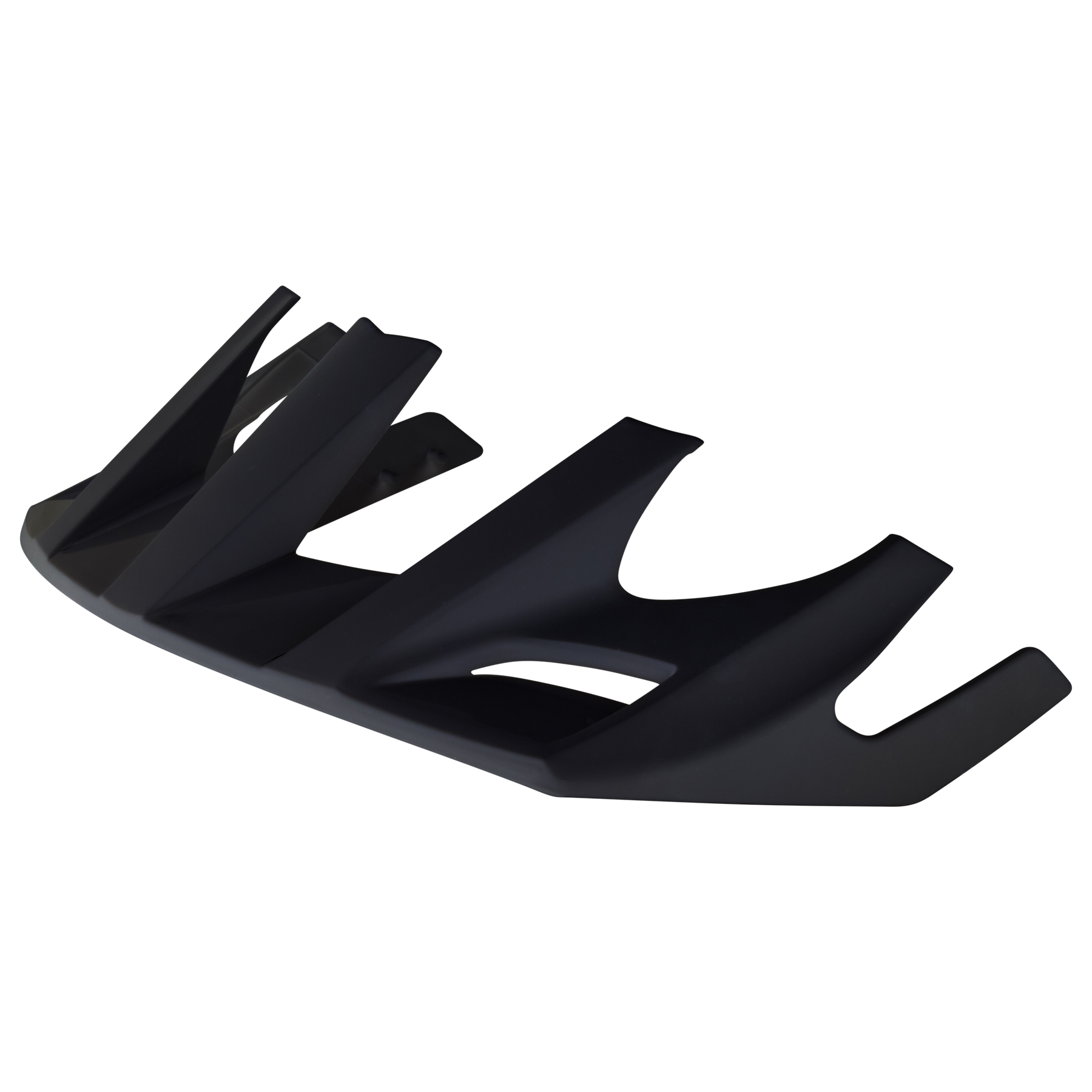 Schwarzes O'NEAL-Visier ORBITER Fidlock® ALL MOUNTAIN Helmvisier, mit mehreren Flossen, aus einem Winkel vor weißem Hintergrund dargestellt.