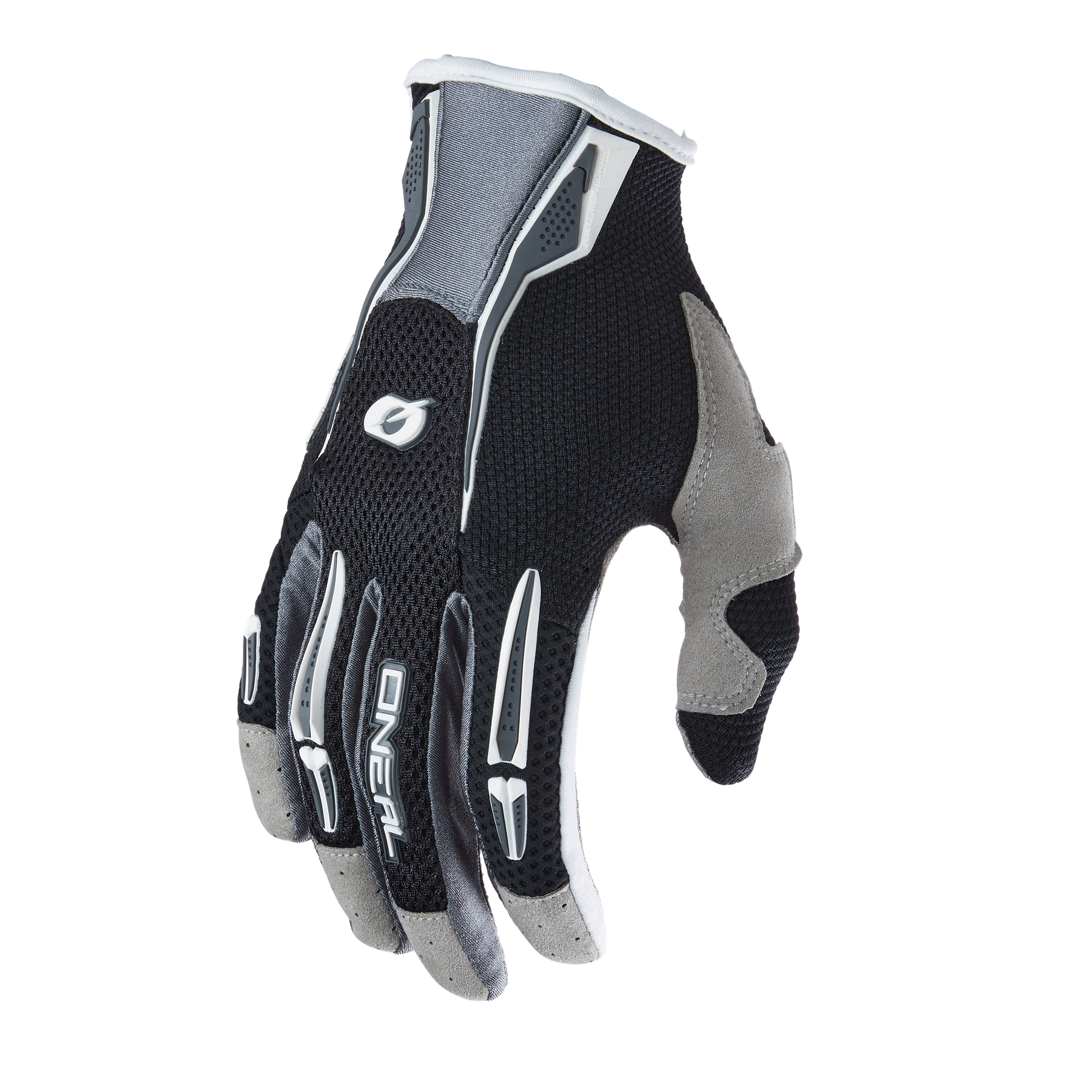 Der O'NEAL PODIUM Handschuh von O'NEAL in Schwarz und Grau mit weißen Akzenten verfügt über atmungsaktives Mesh und verstärkte Finger und Handfläche - perfekt für Sportbegeisterte, die einen robusten Handschuh suchen.