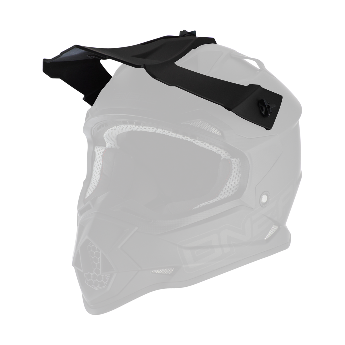 Le casque O'NEAL Visor 2SRS Helmet FLAT de O'NEAL est un casque de motocross noir mat avec une visière et une protection du menton, des ouvertures d'aération et une doublure rembourrée.