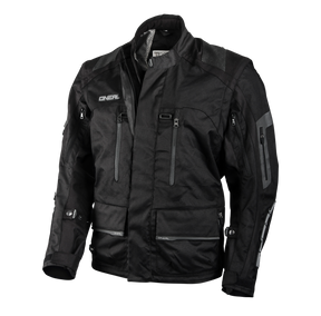 Die O'NEAL BAJA Enduro Moveo Jacke in Schwarz ist mit Taschen ausgestattet und ideal für Motorsportler.