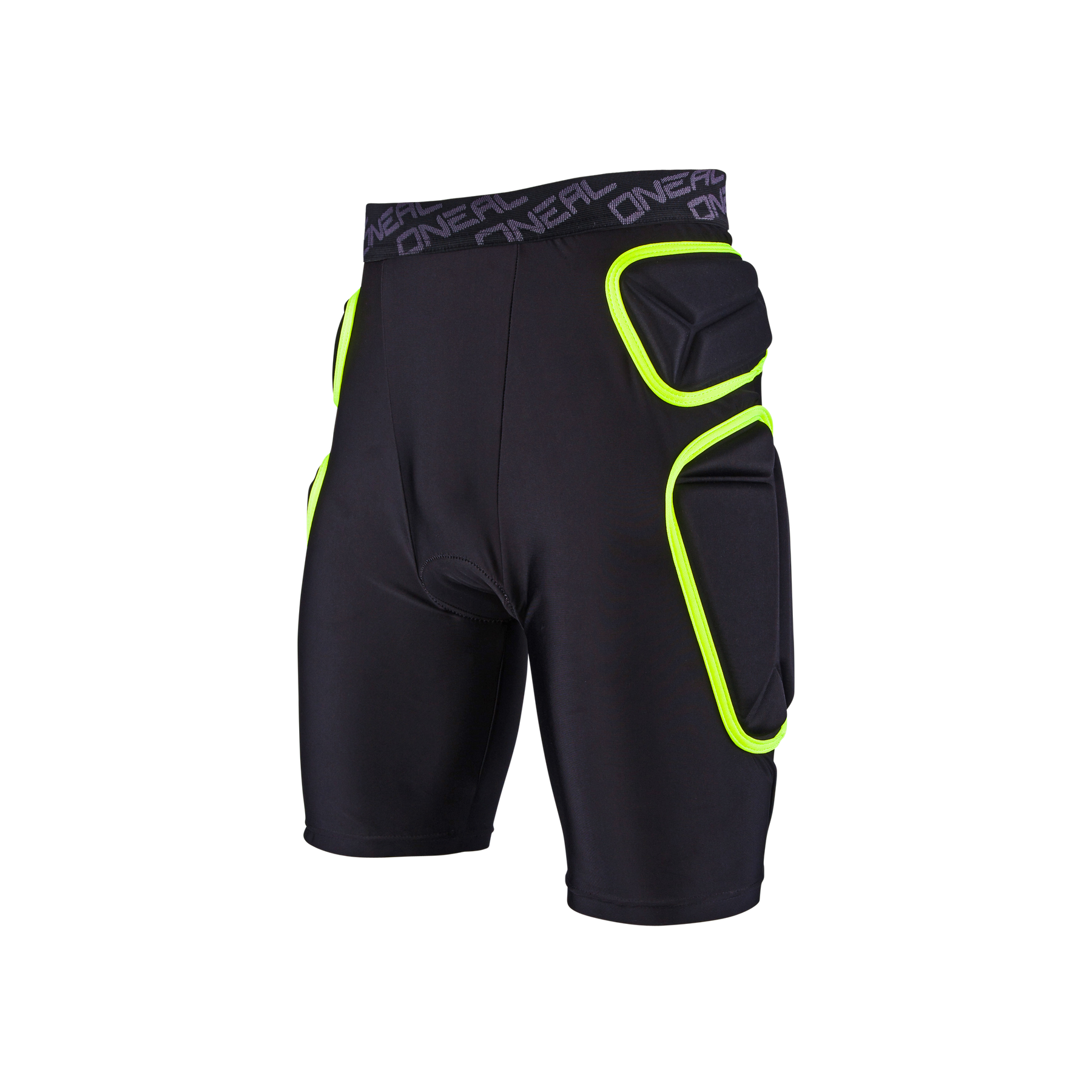 Die O'NEAL TRAIL Short von O'NEAL hat neongelbe, gepolsterte Seitenteile und einen elastischen Bund mit dem Markenzeichen "ONEAL", der Hüfte und Oberschenkel schützt.