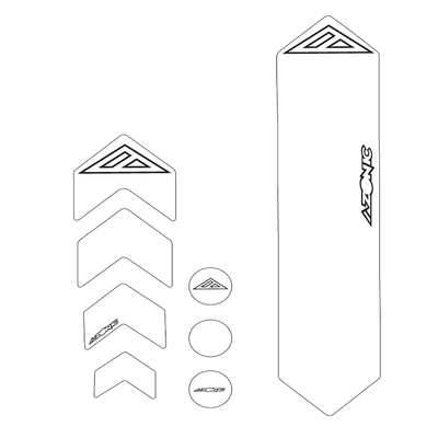 AZONIC FRAME GUARDS di AZONIC comprende adesivi sagomati a forma di chevron, cerchi, forme allungate e triangoli, alcuni dei quali presentano il logo stilizzato "AZONIC".