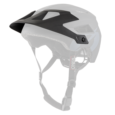 Le casque O'NEAL Visor DEFENDER Helmet SOLID est un casque de mountainbike noir mat et gris avec plusieurs ouvertures d'aération, une visière réglable, une jugulaire et le logo O'NEAL rouge et blanc.