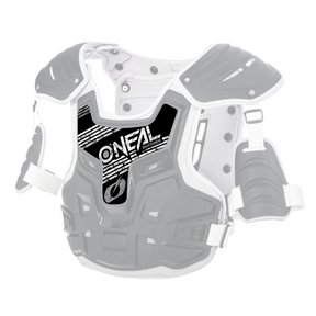L'O'NEAL Sticker PXR Stone Shield est un protège-poitrine motocross noir et blanc avec des protections pour les épaules et les bras, des bretelles réglables et un logo O'NEAL accrocheur sur le devant.