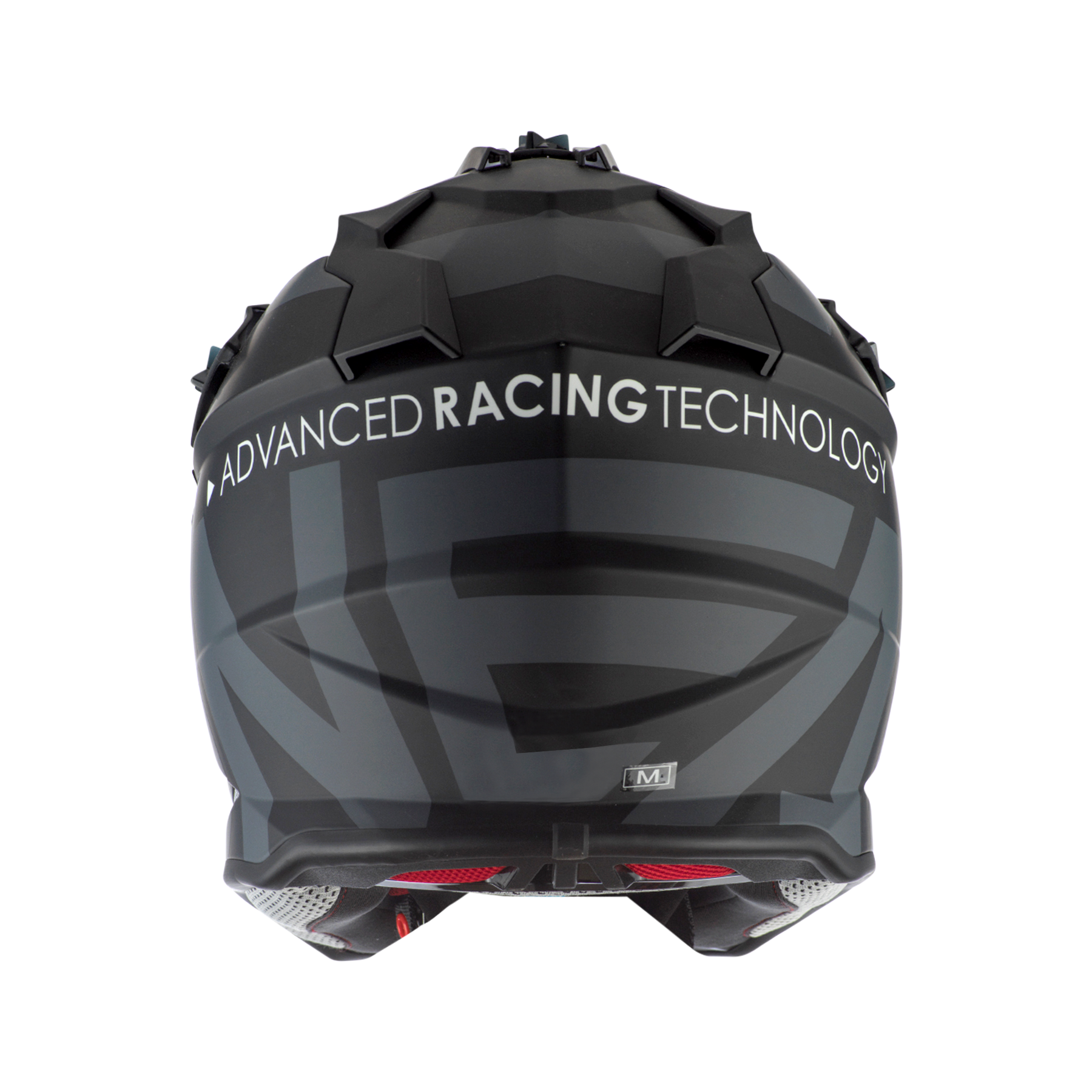 Rückansicht des mattschwarzen O'NEAL 2SRS Helm SLICK mit kantigen Belüftungsöffnungen, markantem O'NEAL-Schriftzug und ADVANCED RACING TECHNOLOGY" auf der Rückseite - unverzichtbare Fahrradausrüstung für ernsthafte Fahrer.