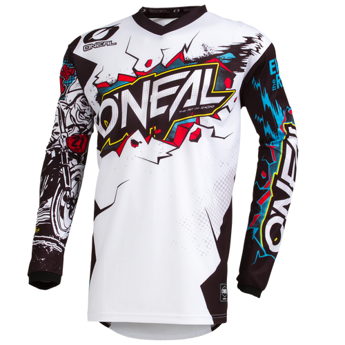 La maglia O'NEAL Element Villain presenta una grafica in stile fumetto, un marchio O'NEAL accattivante e colori vivaci. Realizzata in materiale traspirante, offre un look dinamico e sportivo e garantisce una vestibilità perfetta per ogni corsa.