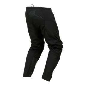 Schwarze O'NEAL ELEMENT Hose CLASSIC von hinten gesehen, mit verstärkten Einsätzen für zusätzlichen Schutz, detaillierten Nähten und dezenten dunklen Logos an Bund und Oberschenkel - perfekt für Motorsportfans.