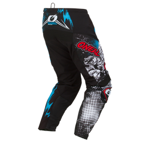 I pantaloni O'NEAL Element Villain offrono comfort e protezione per il motorsport. Sono disponibili in nero e blu e presentano una grafica in stile fumetto, la scritta "O'Neal" in grassetto e accattivanti motivi monocolore e a pois.