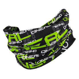 El calentador de cuello O'NEAL Matrix es un calentador de cuello negro con la llamativa marca O'NEAL en verde y blanco y motivos geométricos, ideal para motocross o ciclismo de montaña.