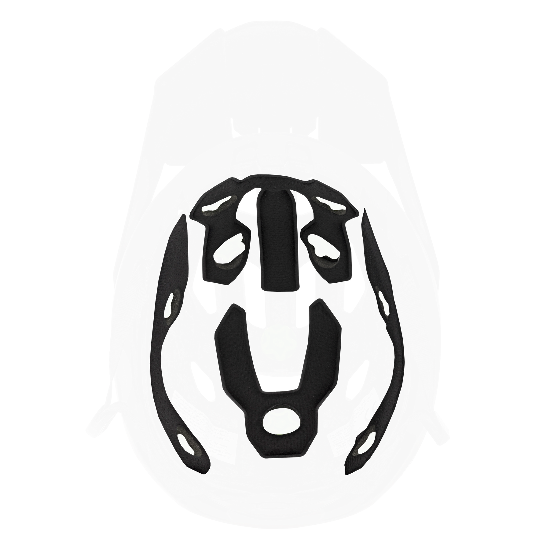 Draufsicht auf das Innere des O'NEAL Liner PIKE Helms, wobei die schützende Polsterung und mehrere grüne stoßabsorbierende Einsätze von O'NEAL hervorgehoben werden.