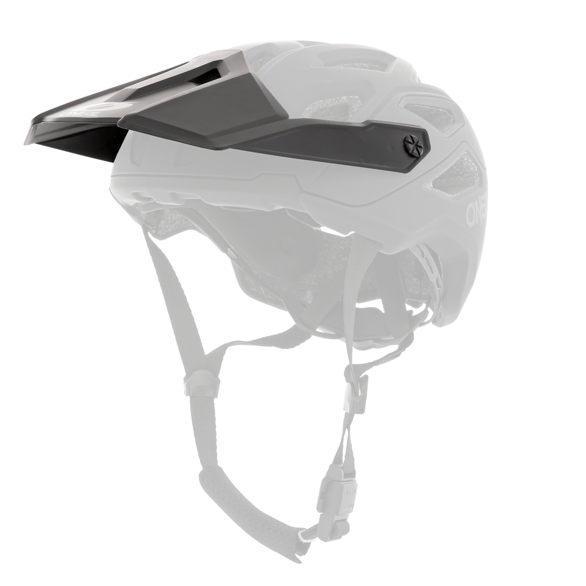 Der O'NEAL Visor PIKE Helmet SOLID ist ein mattschwarzer Fahrradhelm mit Visier, Belüftungslöchern und verstellbaren Riemen, der von der Seite auf weißem Hintergrund dargestellt wird.