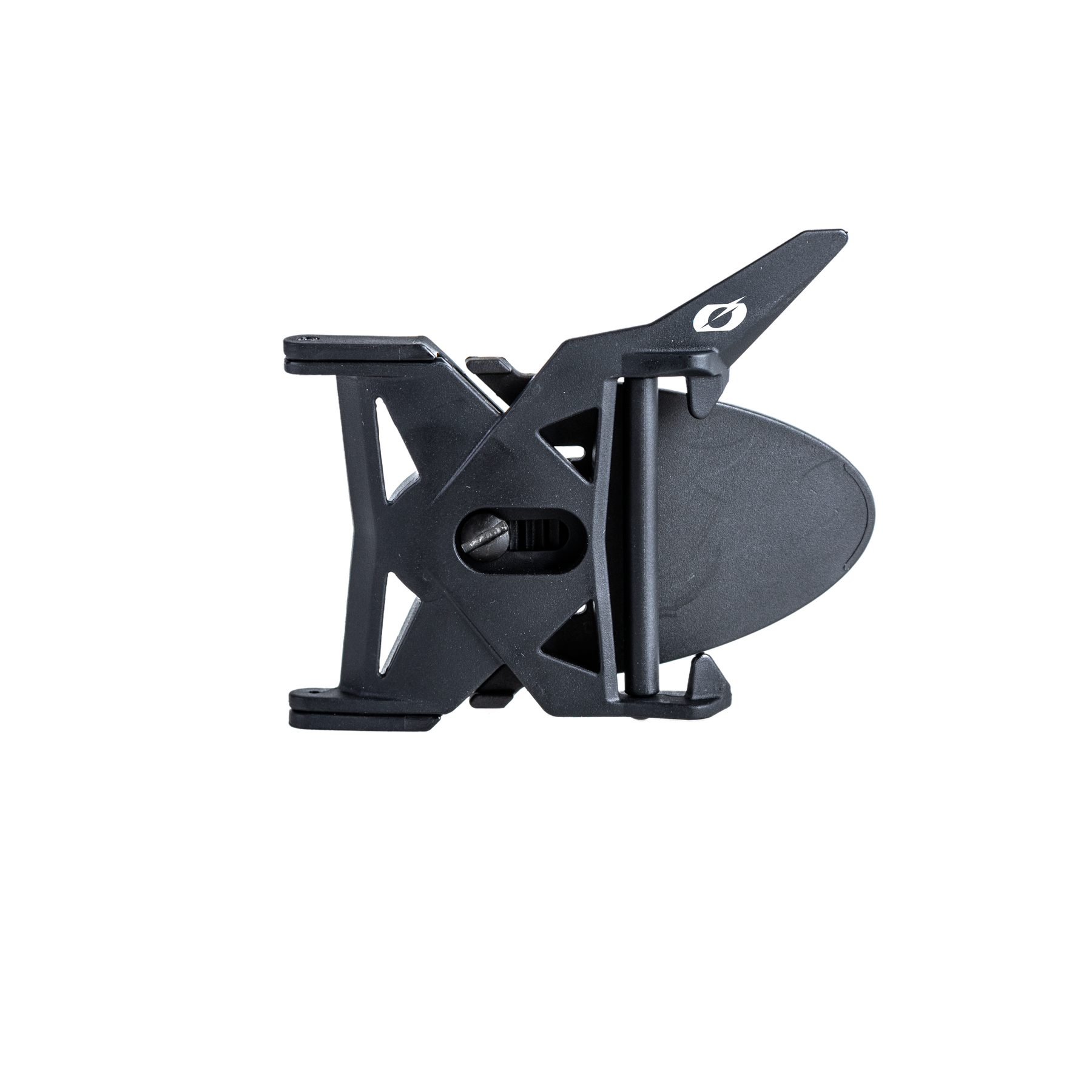 Das O'NEAL AIRFLAPS™ Kit von O'NEAL ist ein schwarzer, kompakter Kunststoff-Gürtelclip mit einem Klappschloss und einem Logo oben rechts, mit dem Sie Gegenstände sicher an Ihrem Gürtel oder Riemen befestigen können.