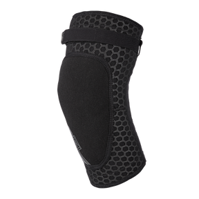 Le protège-coude O'NEAL REDEEMA de O'NEAL est un protège-coude noir avec des côtés en maille à motifs alvéolés et une partie avant de protection solide, idéal pour le cyclisme ou les activités physiques, représenté sur un fond blanc.