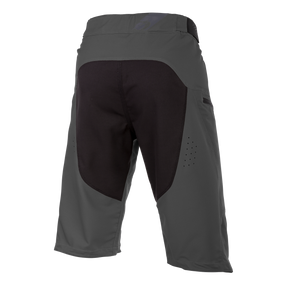 Le short O'NEAL ROCKSTACKER de O'NEAL est gris, vu de derrière, avec un grand fessier noir et un intérieur de cuisse pour une protection supplémentaire, de petits trous d'aération sur les côtés et une poche latérale très pratique.
