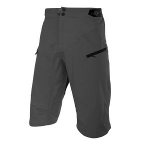 Le short ROCKSTACKER de O'NEAL est un pantalon gris foncé de la longueur du genou avec deux poches zippées sur la cuisse, des trous d'aération au-dessus des genoux et une fermeture à bouton à la taille. Le tissu léger de O'NEAL assure un confort et une protection fiable lors d'un port actif.