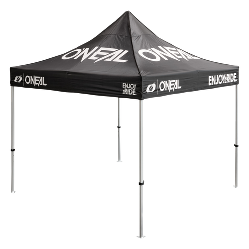 La O'NEAL RACE TENT est une tente pop-up noire avec l'inscription blanche 