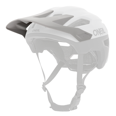 The O'NEAL Visor TRAILFINDER Helmet SPLIT in white and black features a visor, ventilation holes and an adjustable chin strap. Shown on a plain white background.