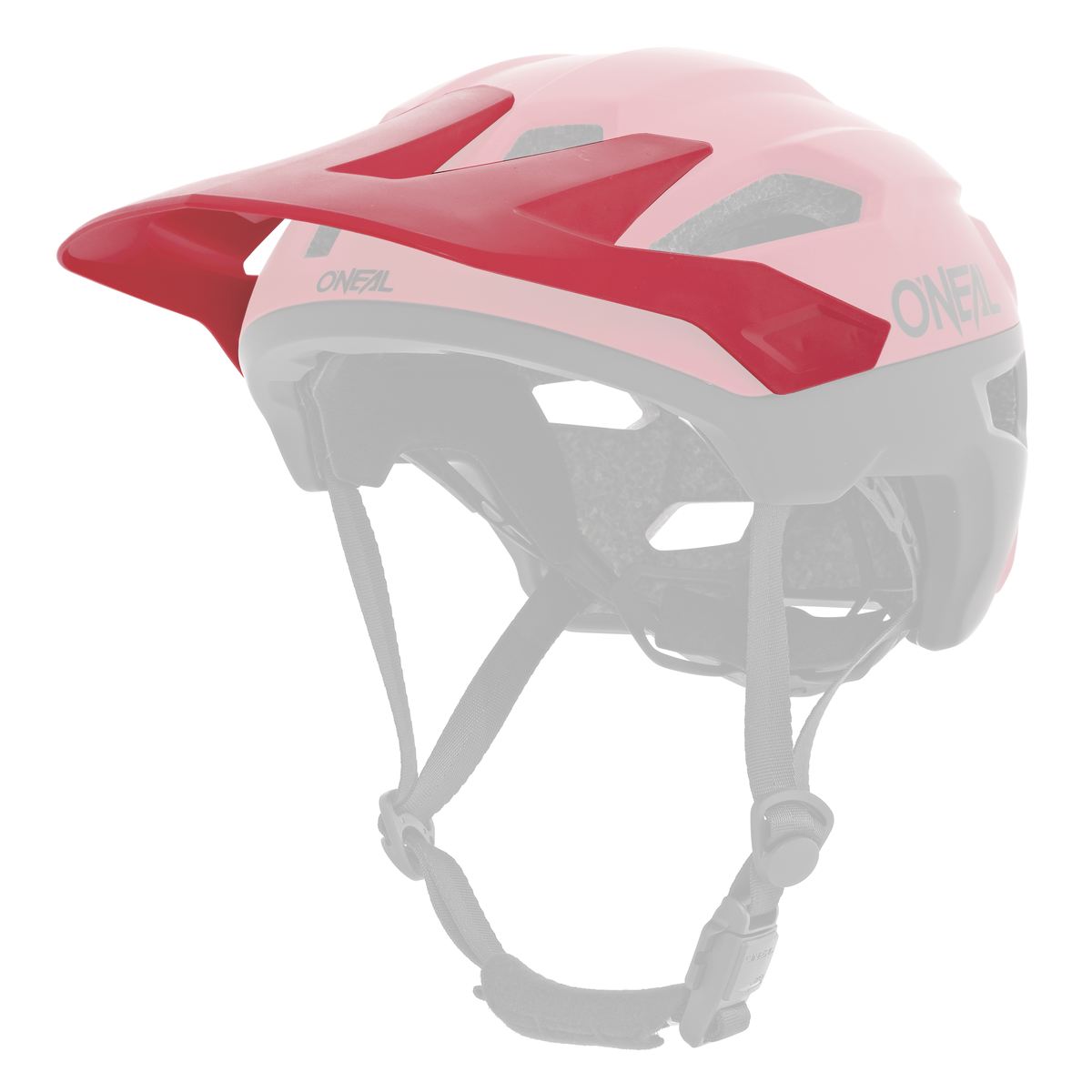 Der O'NEAL Visor TRAILFINDER Helmet SPLIT in Pink und Schwarz verfügt über ein Visier, verstellbare Kinnriemen und Belüftungsöffnungen.