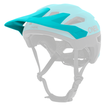 The O'NEAL Visor TRAILFINDER Helmet SPLIT is a teal and black mountain bike helmet with visor and adjustable straps that offers head protection and ventilation.