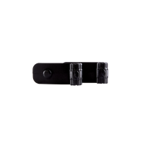 The O'NEAL Hydration Hose Guid by O'NEAL, a black belt clip with two cylindrical attachments, is displayed against a solid black background.