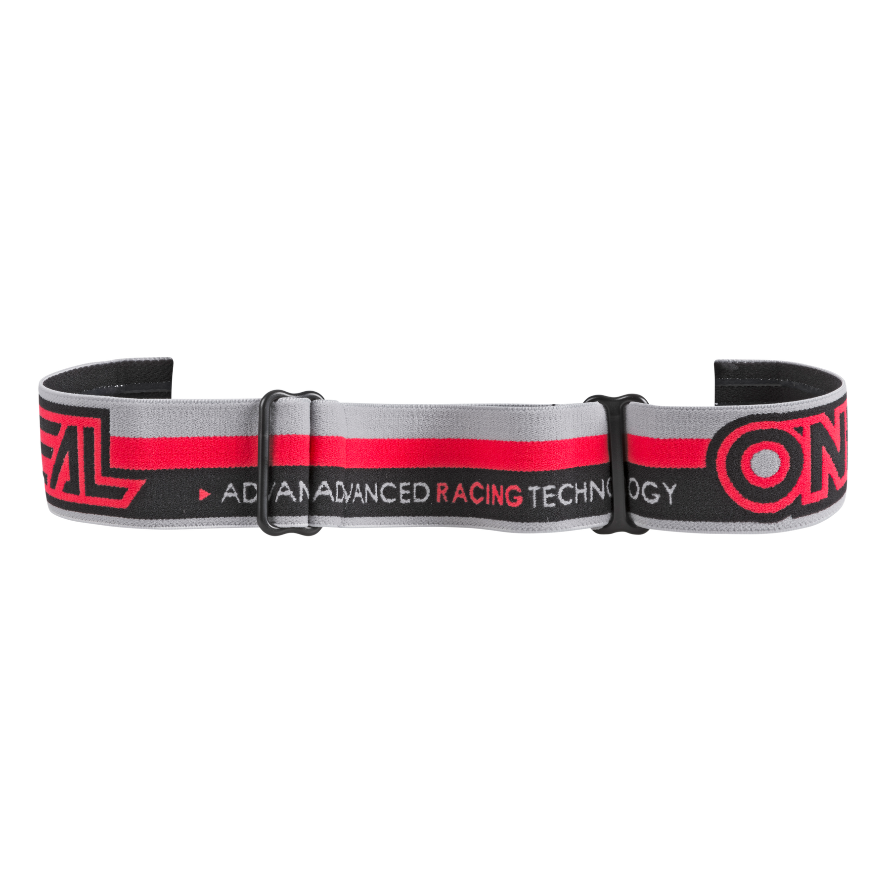 Ein verstellbares schwarzes, weißes und rotes Gummiband für die O'NEAL B-20 Brille PROXY mit ADVANCED RACING TECHNOLOGY" und dem Schriftzug O'NEAL" - ideal für Ihre Brille und zur Verbesserung Ihres Sichtfelds.
