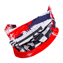 The O'NEAL neck warmer USA features abstract red, white and blue patterns with splashes of color and check patterns - a stylish, colorful neck warmer from O'NEAL, ideal for motocross or mountain bike fans.