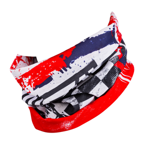 The O'NEAL neck warmer USA features abstract red, white and blue patterns with splashes of color and check patterns - a stylish, colorful neck warmer from O'NEAL, ideal for motocross or mountain bike fans.