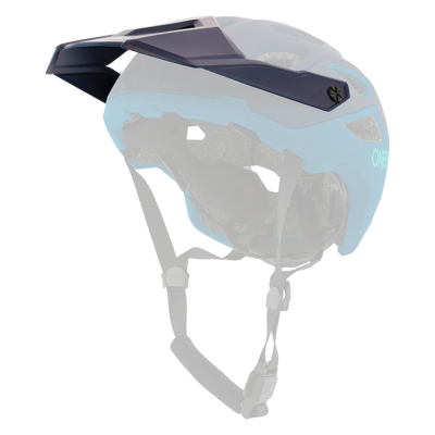 The O'NEAL Visor PIKE Helmet SOLID by O'NEAL is a blue and black mountain bike helmet with visor, ventilation holes and adjustable black straps, shown from the side against a white background.