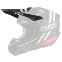 Der O'NEAL Visor 5SRS Polyacrylite Helm SQUADRON ist ein schwarzer Motocross-Helm mit weißen und roten Akzenten, "O'NEAL"-Branding, einem Visier und einem kantigen, aerodynamischen Design.