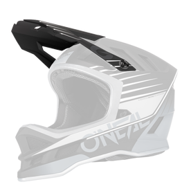 The O'NEAL Visor BLADE Polyacrylite Helmet DELTA is a black, gray and white full-face helmet with angular ventilation openings, a robust chin guard and eye-catching O'NEAL branding on the side.