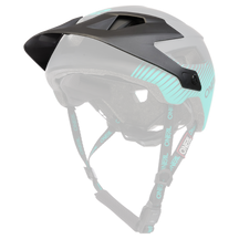 Der O'NEAL Visor DEFENDER Helmet GRILL ist ein schwarz-grüner Mountainbike-Helm mit Visier, verstellbaren Kinnriemen und dem O'NEAL-Logo an der Seite und den Riemen.