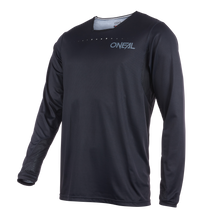 The O'NEAL ELEMENT FR Jersey PLAIN is a black, long-sleeved MTB jersey with a round neck and "ONEAL" chest logo. It is made from lightweight, breathable material and is perfect for enduro, downhill and other sports.